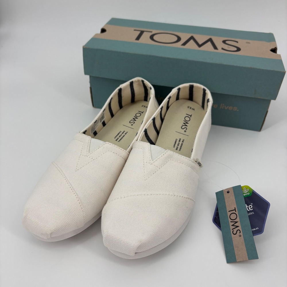 TOMS Alpargata White Canvas Slip On Flats Women's Size 6.5 neutral minimalist